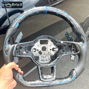 True Forged Carbon Fiber Steering Wheel  Blue Mooring For Volkswagen Golf 7 MK7 MK7.5 GTI R GTD GTE Passat b8 Tiguan MK2 Polo