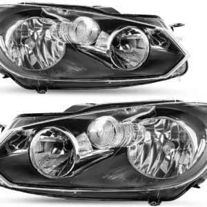 Halogen Headlight Assembly Compatible with 2010 2011 2012 2013 2014 Volkswagen/VW MK6 Golf GTI Jetta Sportwagen Headlamps OE-Sty